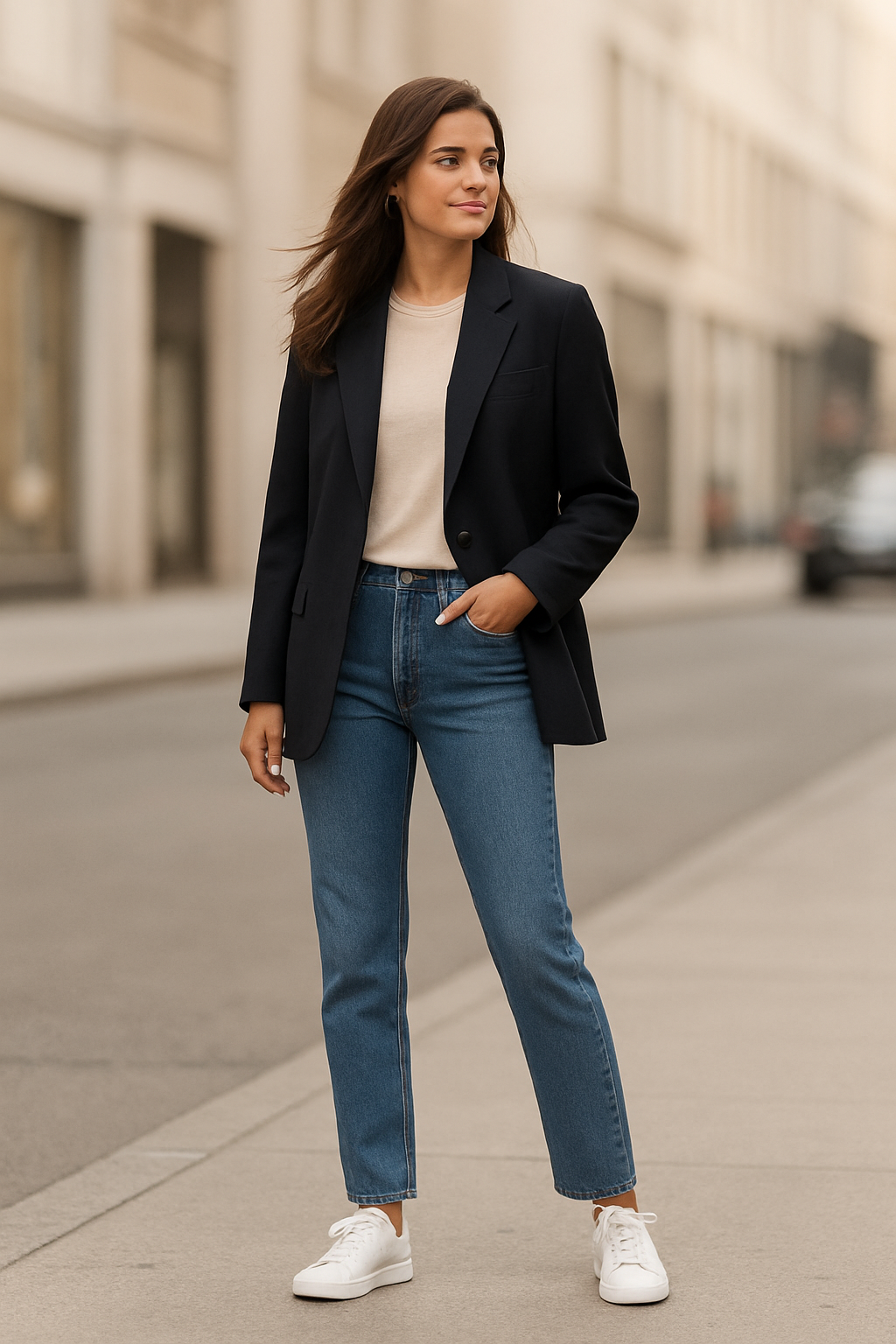 SISU blazer with modern tailoring and pockets — elevated officewear.